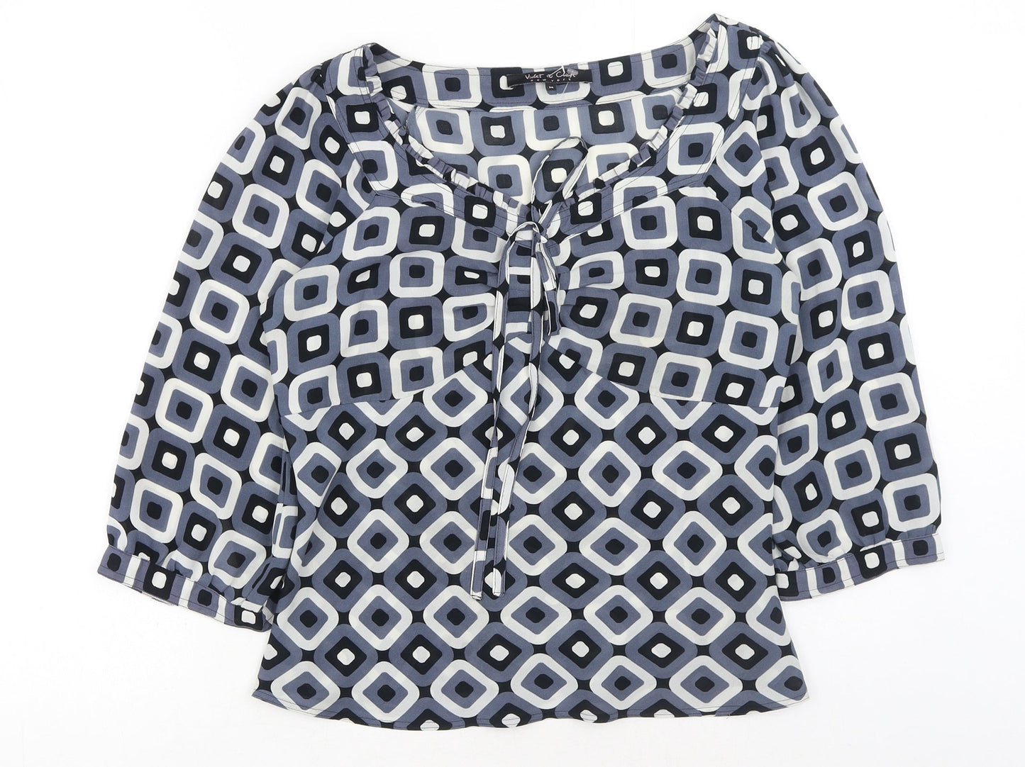 Violet & Claire Womens Blue Geometric Polyester Basic Blouse Size M V-Neck