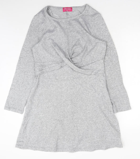 Jane Austin Womens Grey Polyester Skater Dress Size 16 Boat Neck Pullover - Twist Detail