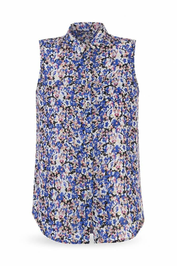 Primark Womens Blue Floral Polyester Basic Button-Up Size 8 Collared