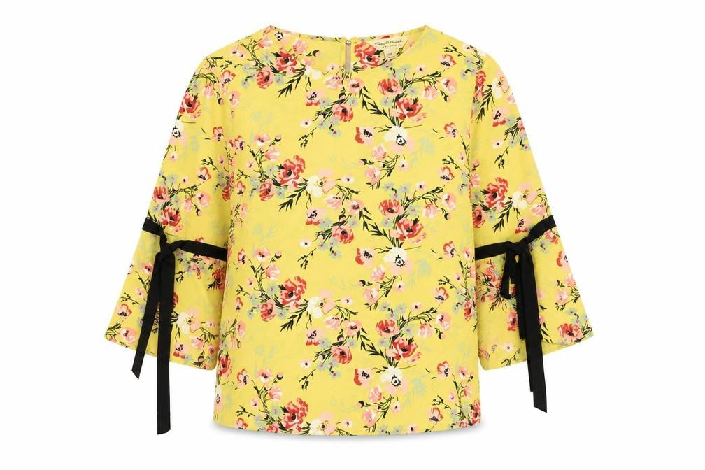 Miss Selfridge Womens Yellow Floral Polyester Basic Blouse Size 8 Round Neck