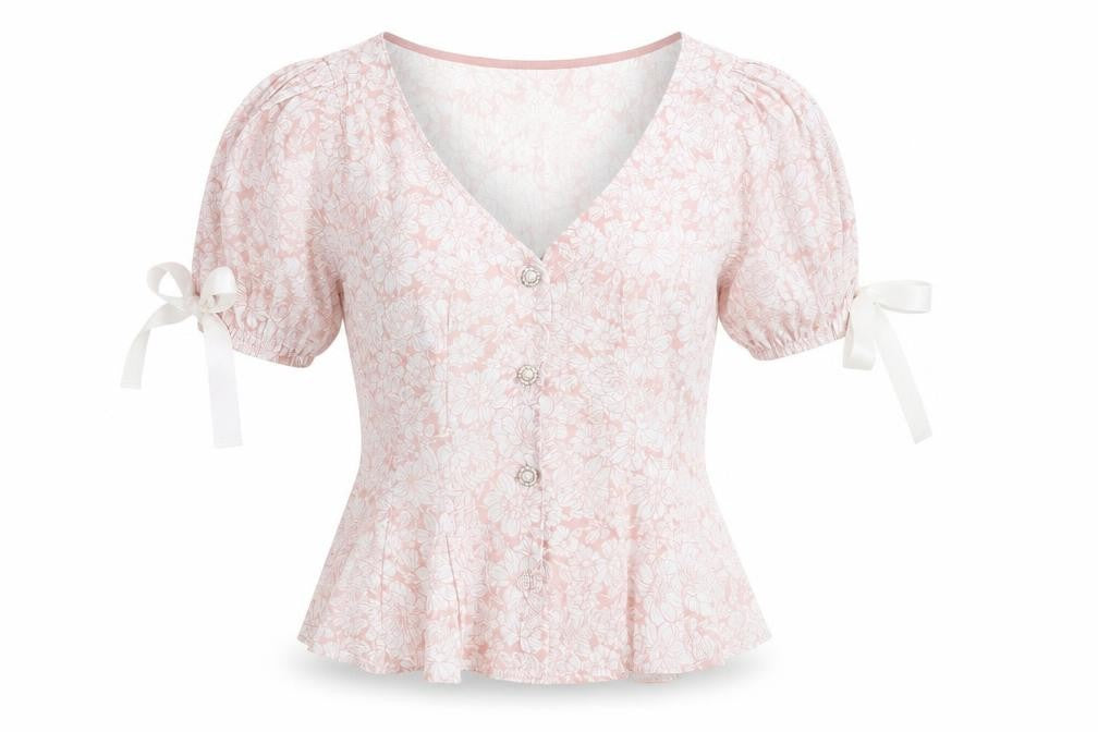 SheIn Womens Pink Floral Polyester Basic Blouse Size XS V-Neck
