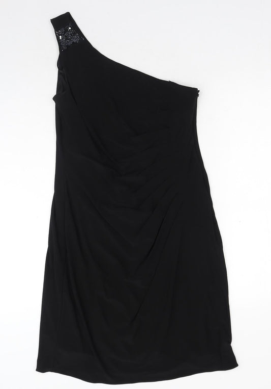 JS Boutique Womens Black Polyester A-Line Size 14 Off the Shoulder Zip