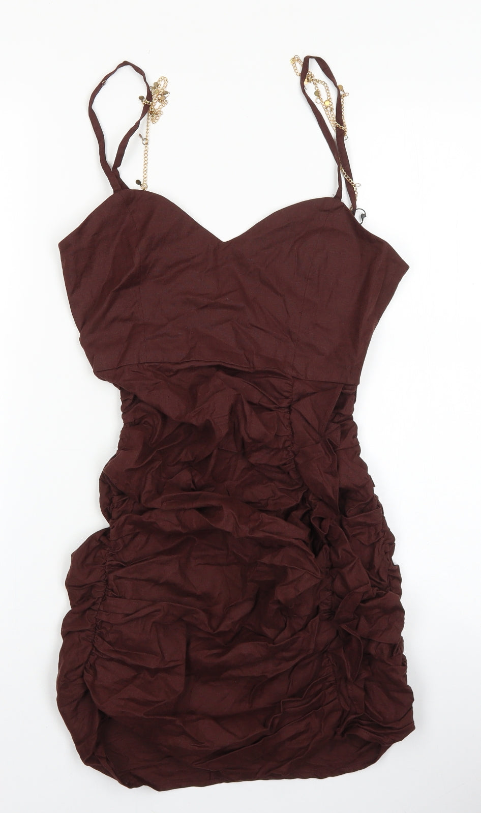 Zara Womens Brown Cotton Mini Size XS Sweetheart Zip - Chain Detail