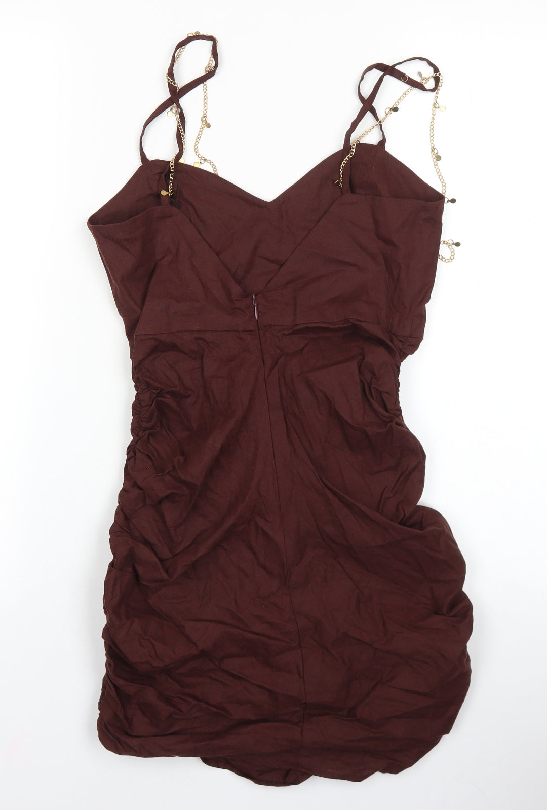 Zara Womens Brown Cotton Mini Size XS Sweetheart Zip - Chain Detail