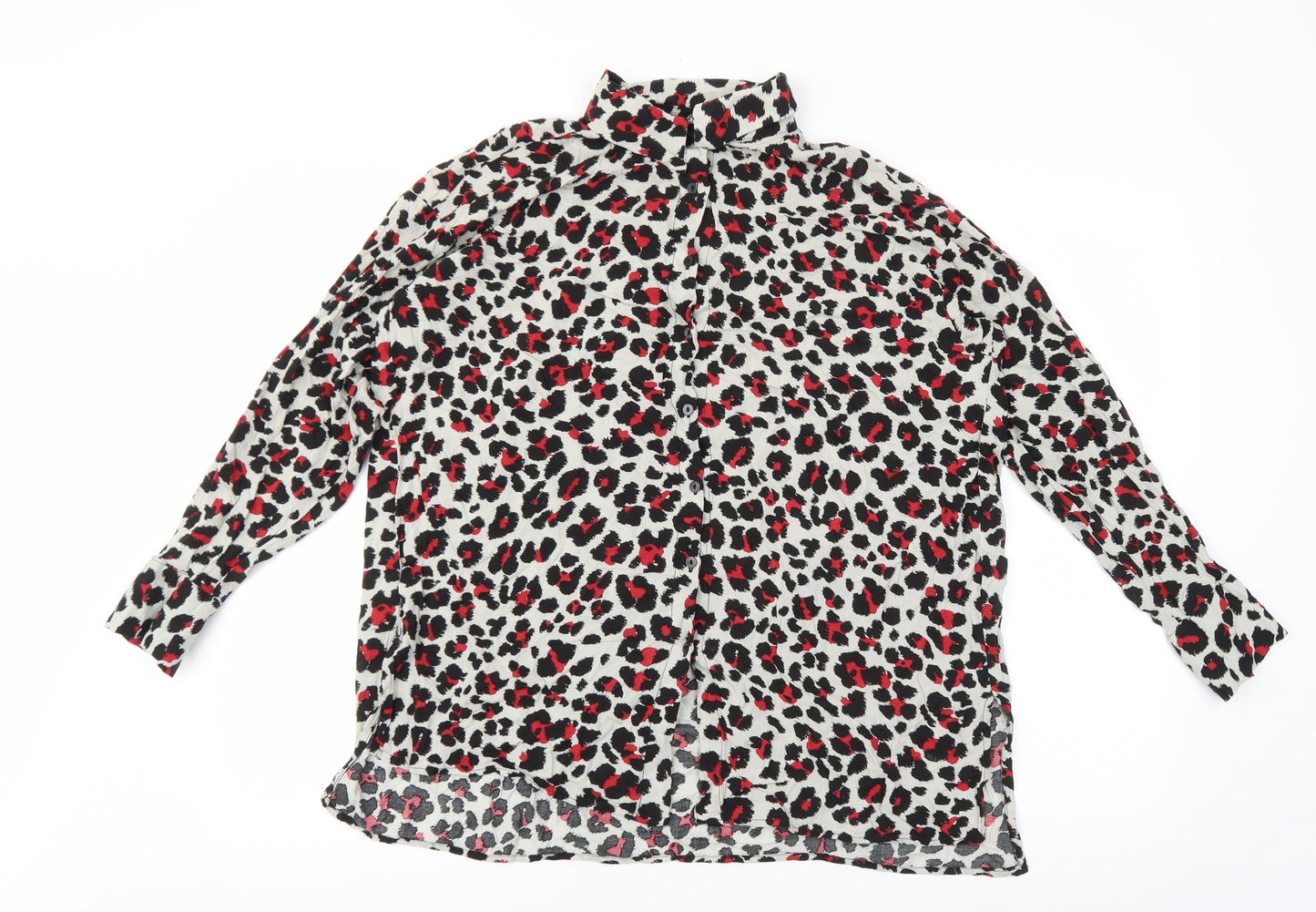Zara Womens Grey Animal Print Viscose Basic Button-Up Size M Collared - Leopard Print