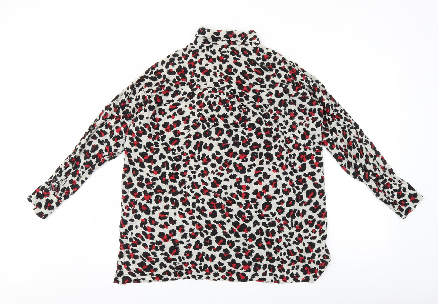 Zara Womens Grey Animal Print Viscose Basic Button-Up Size M Collared - Leopard Print