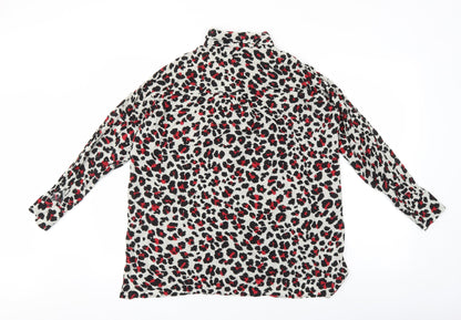 Zara Womens Grey Animal Print Viscose Basic Button-Up Size M Collared - Leopard Print