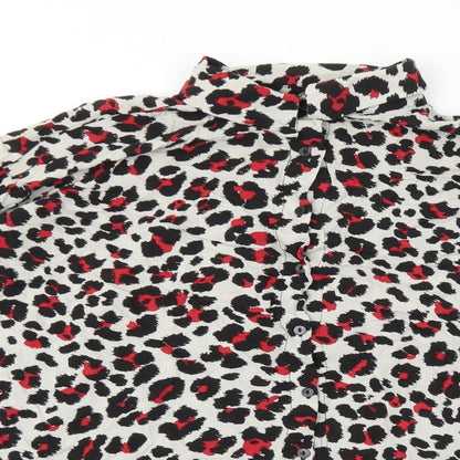 Zara Womens Grey Animal Print Viscose Basic Button-Up Size M Collared - Leopard Print