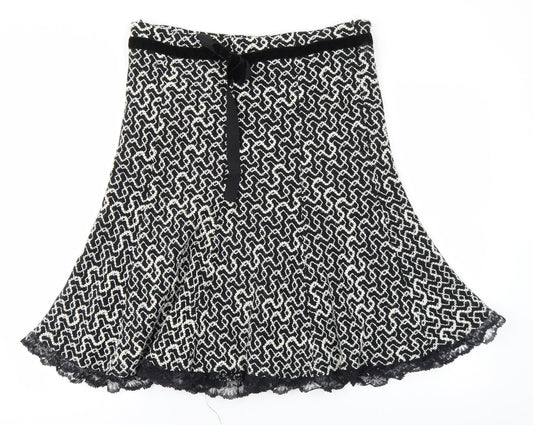 Essentials Womens Black Geometric Wool Flare Skirt Size 12 Zip
