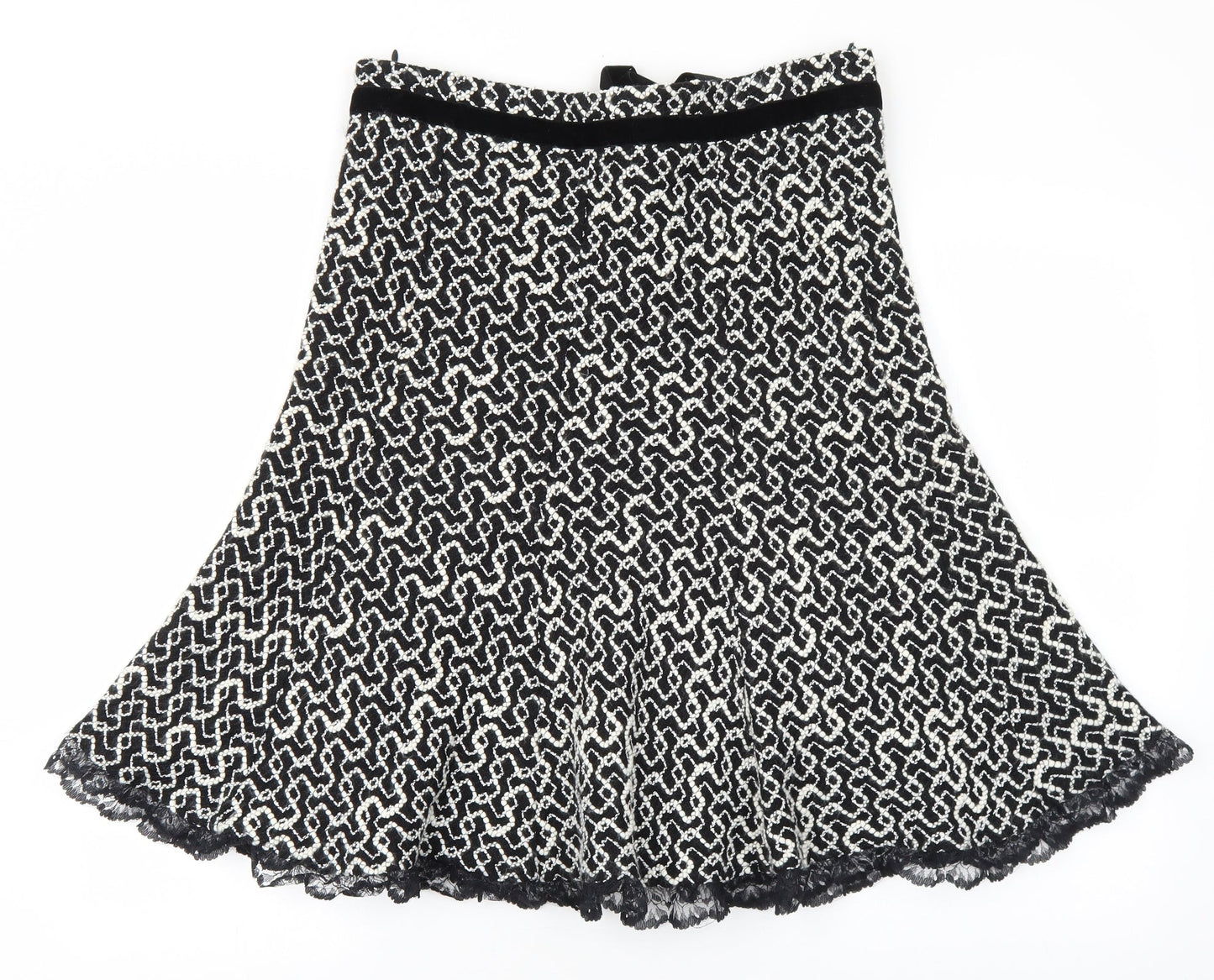 Essentials Womens Black Geometric Wool Flare Skirt Size 12 Zip