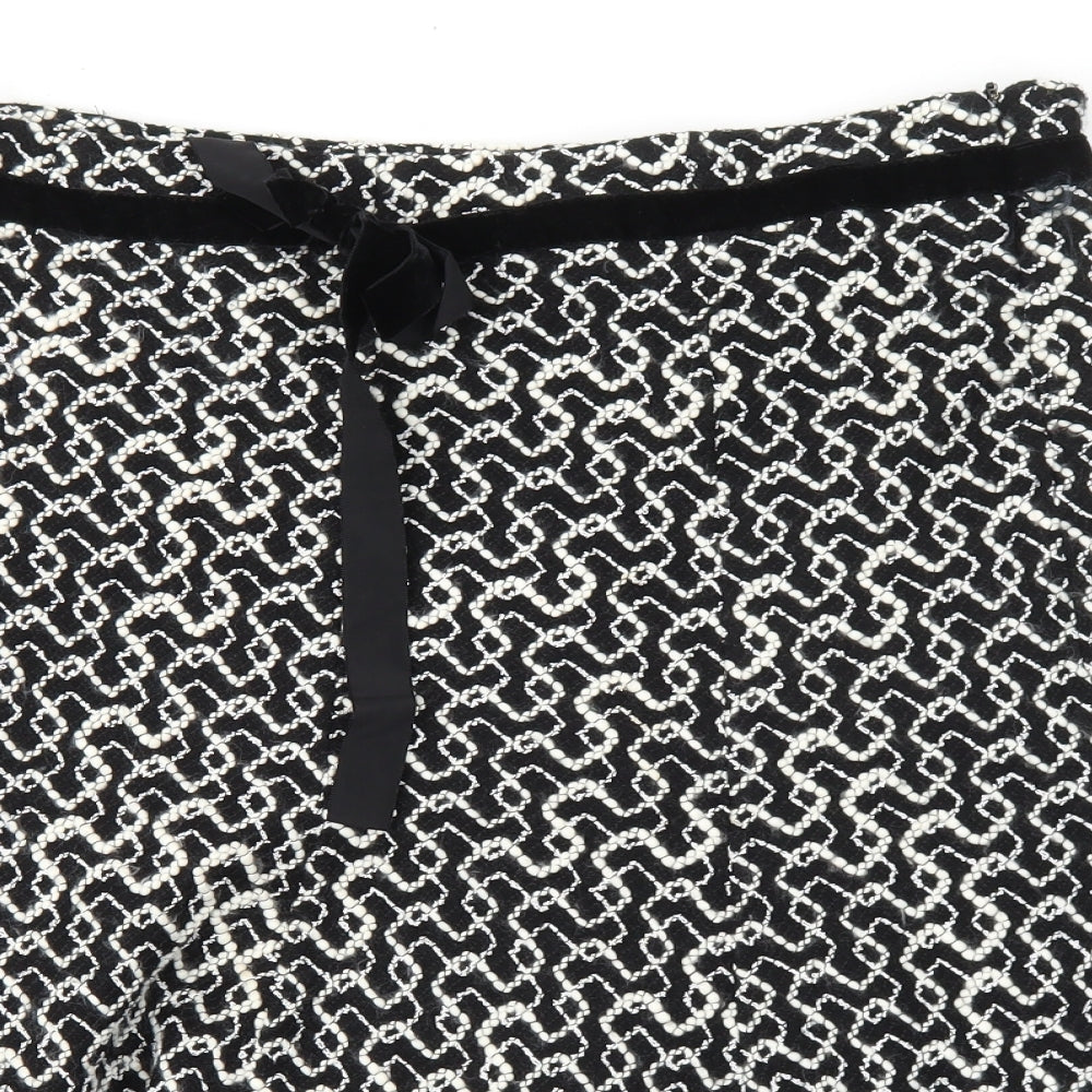 Essentials Womens Black Geometric Wool Flare Skirt Size 12 Zip
