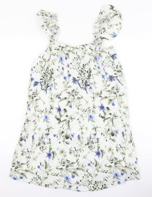 Primark Womens White Floral Polyester A-Line Size 10 Scoop Neck Pullover