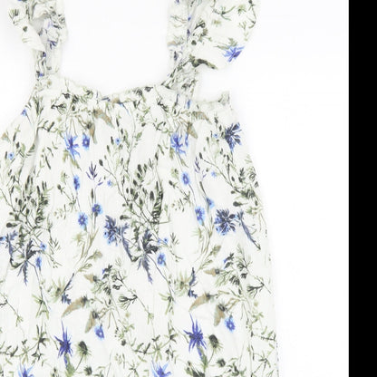 Primark Womens White Floral Polyester A-Line Size 10 Scoop Neck Pullover