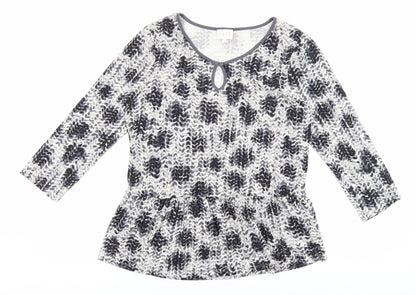 East Womens Black Geometric Viscose Basic Blouse Size S V-Neck