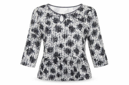 East Womens Black Geometric Viscose Basic Blouse Size S V-Neck