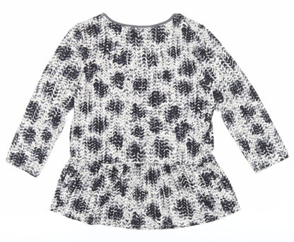 East Womens Black Geometric Viscose Basic Blouse Size S V-Neck