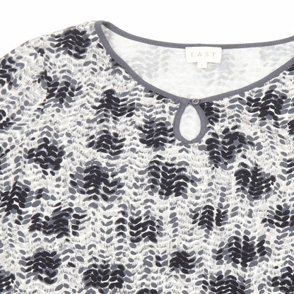 East Womens Black Geometric Viscose Basic Blouse Size S V-Neck