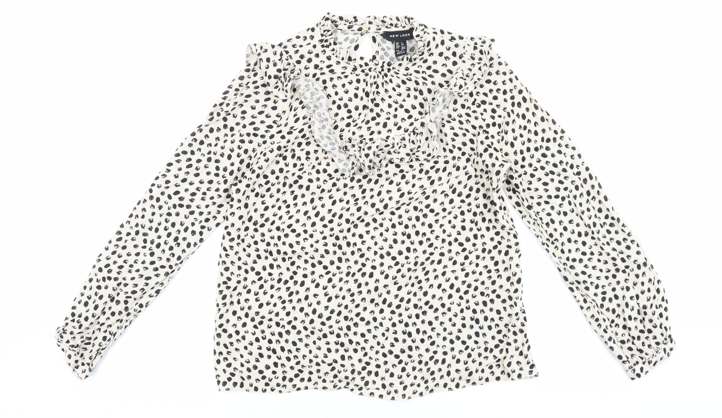 New Look Womens Beige Geometric Viscose Basic Blouse Size 6 Round Neck