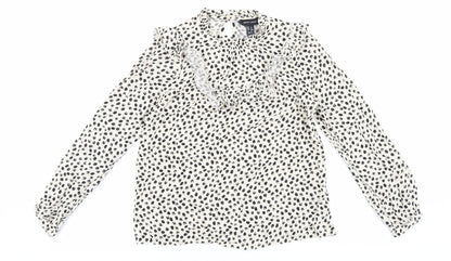 New Look Womens Beige Geometric Viscose Basic Blouse Size 6 Round Neck