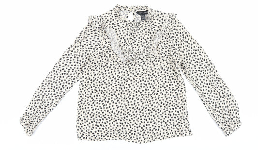 New Look Womens Beige Geometric Viscose Basic Blouse Size 6 Round Neck