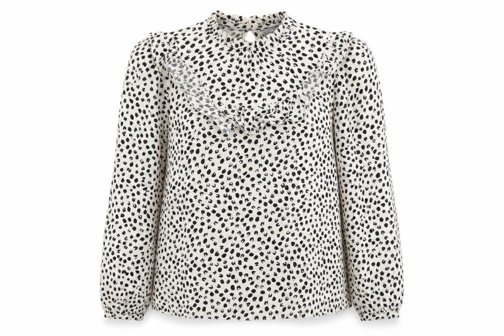 New Look Womens Beige Geometric Viscose Basic Blouse Size 6 Round Neck