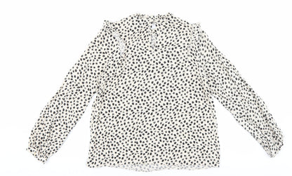 New Look Womens Beige Geometric Viscose Basic Blouse Size 6 Round Neck
