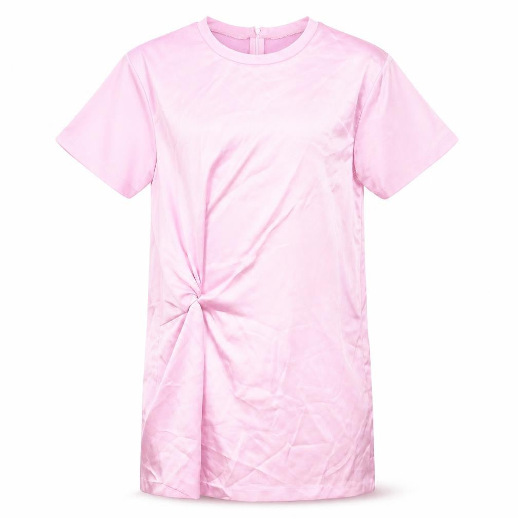 Zara Womens Pink Polyester T-Shirt Dress Size L Crew Neck Pullover - Twist Detail