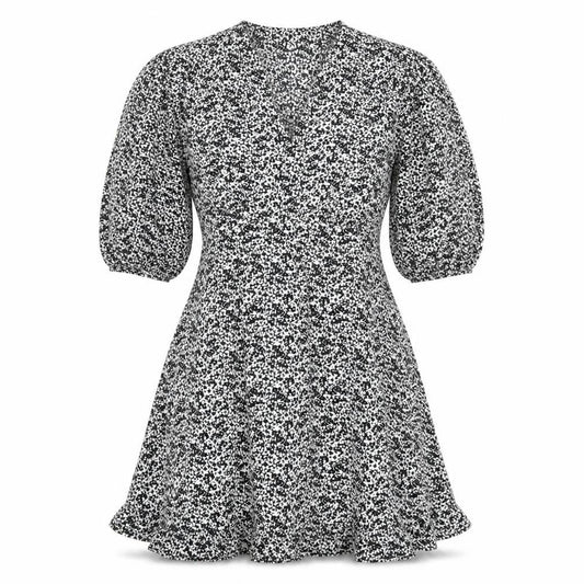New Look Womens Black Floral Polyester Skater Dress Size 8 V-Neck Zip