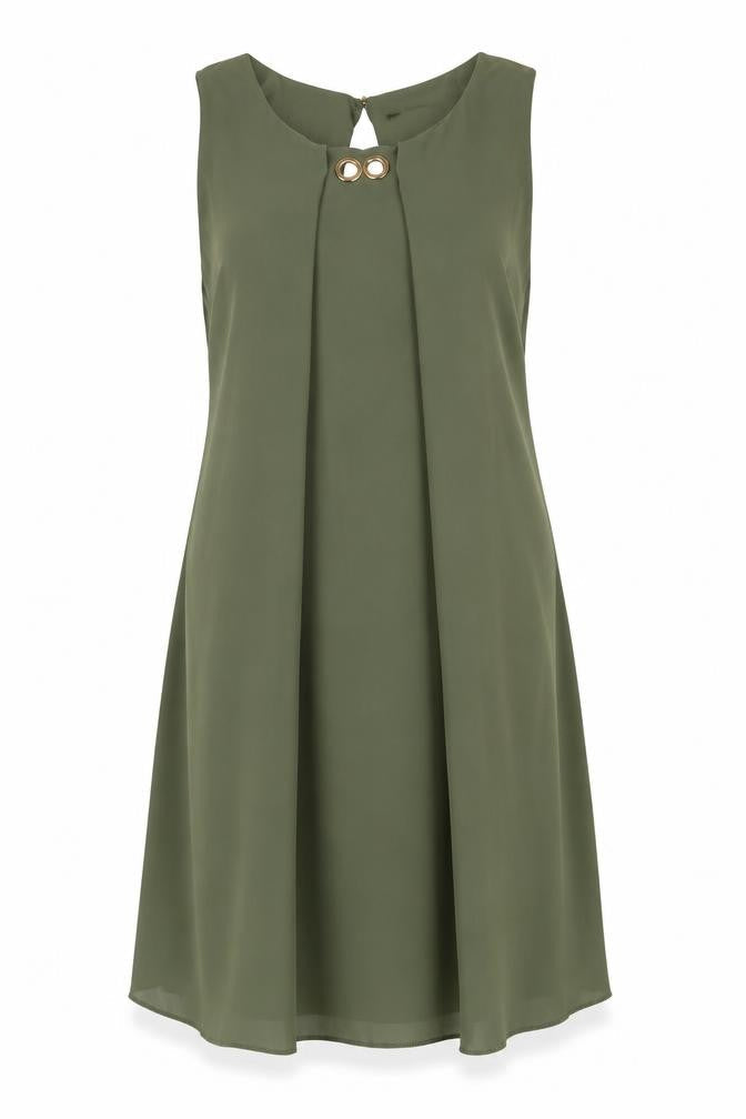 Quiz Womens Green Polyester A-Line Size M Boat Neck Button