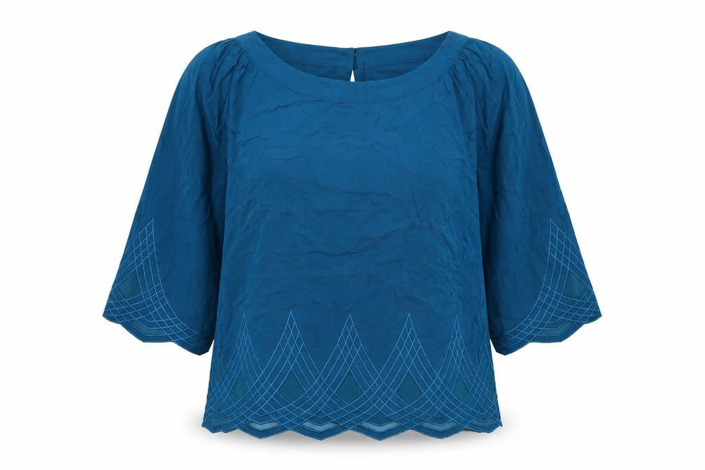 Warehouse Womens Green Geometric Viscose Basic Blouse Size 10 Boat Neck