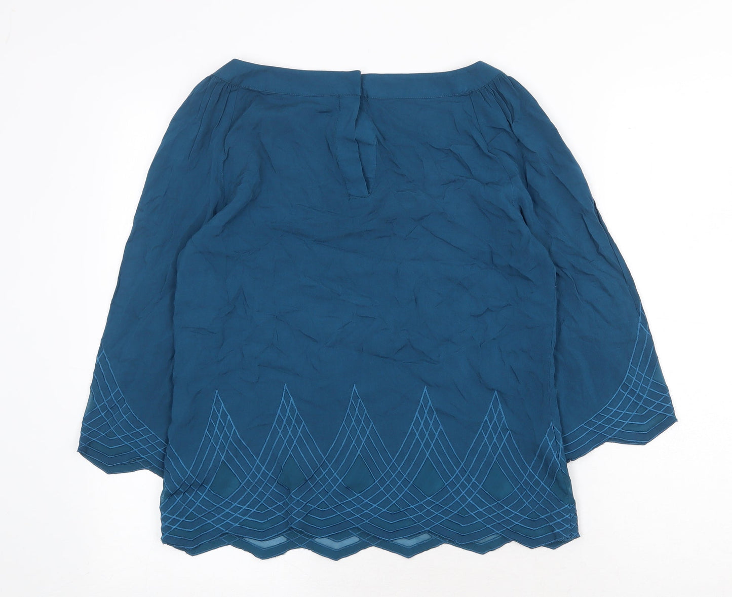 Warehouse Womens Green Geometric Viscose Basic Blouse Size 10 Boat Neck