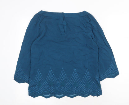 Warehouse Womens Green Geometric Viscose Basic Blouse Size 10 Boat Neck