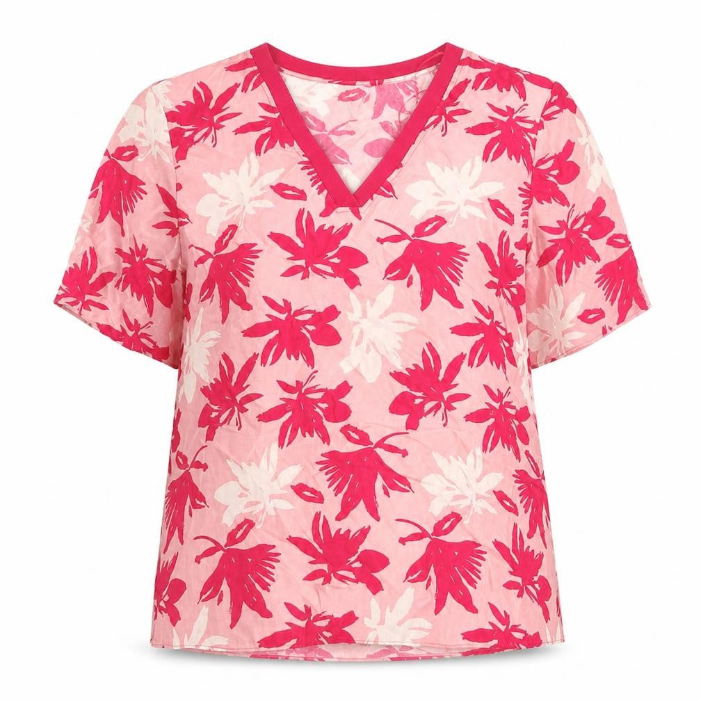 Autograph Womens Pink Floral Viscose Basic T-Shirt Size 10 V-Neck