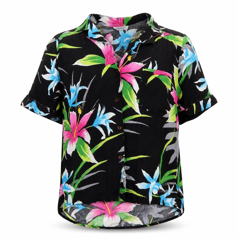 That's It California Womens Multicoloured Floral Polyester Basic Button-Up Size S Collared