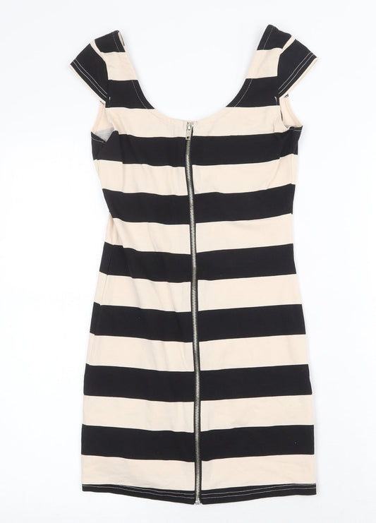 H&M Womens Multicoloured Striped Cotton Basic Blouse Size 8 Scoop Neck