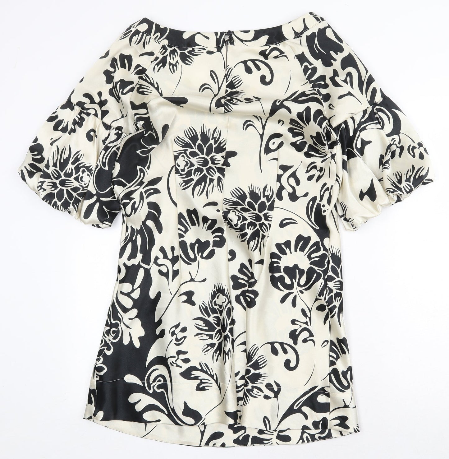 Marks and Spencer Womens Black Floral Polyester Shift Size 12 Boat Neck Button