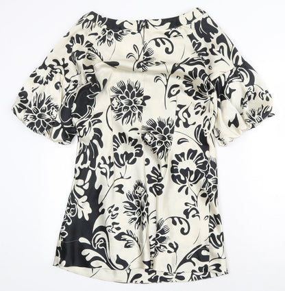 Marks & Spencer Womens Black Floral Polyester Shift Size 12 Boat Neck Button