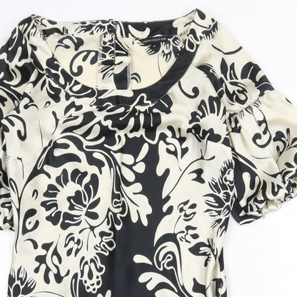 Marks & Spencer Womens Black Floral Polyester Shift Size 12 Boat Neck Button