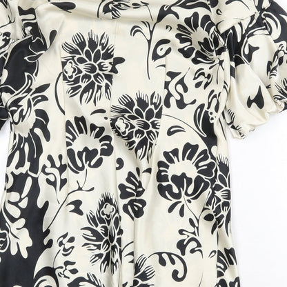 Marks & Spencer Womens Black Floral Polyester Shift Size 12 Boat Neck Button