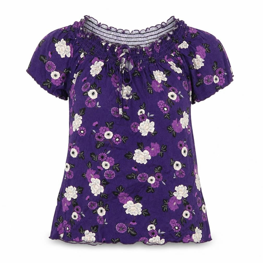 M&Co Womens Purple Floral Viscose Basic Blouse Size 10 Round Neck