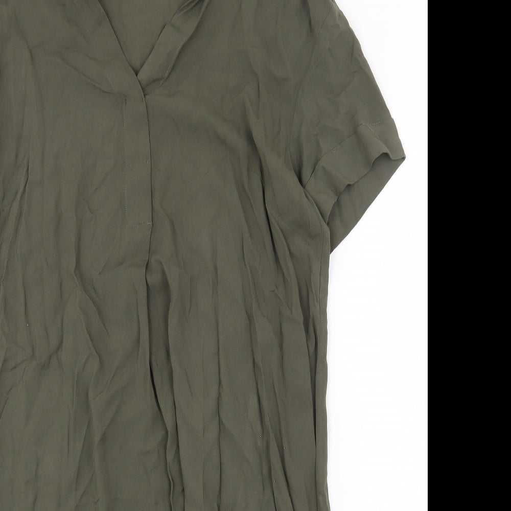 H&M Womens Green Viscose Shift Size 10 V-Neck Pullover