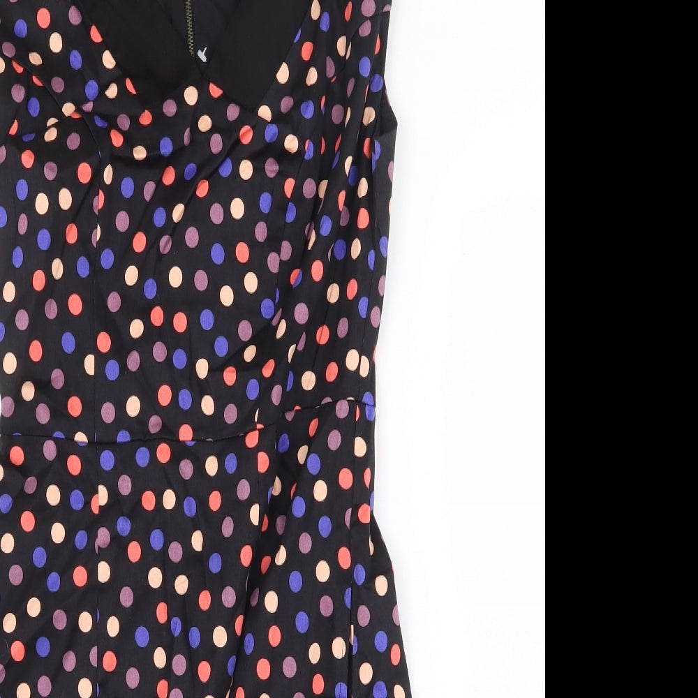 Louche Womens Black Polka Dot Cotton Fit & Flare Size 8 Collared Zip