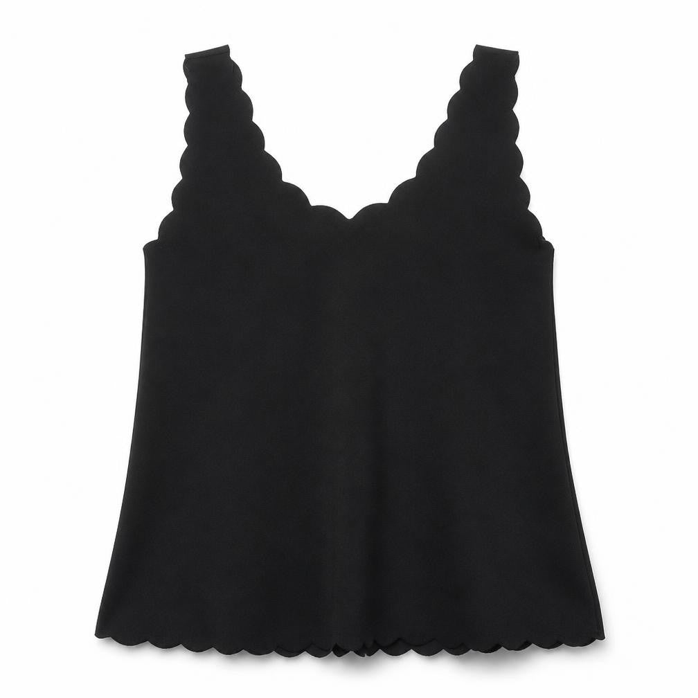 Candy Crush Womens Black Polyester Basic Tank Size S V-Neck - Scallop Hem