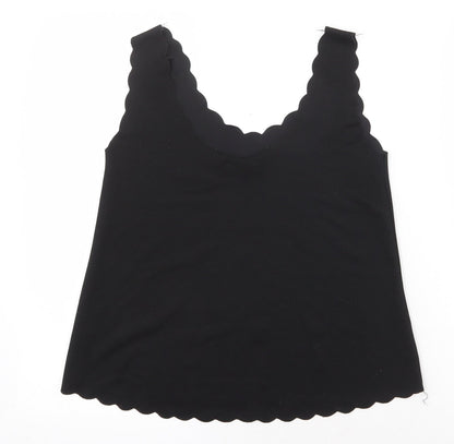 Candy Crush Womens Black Polyester Basic Tank Size S V-Neck - Scallop Hem