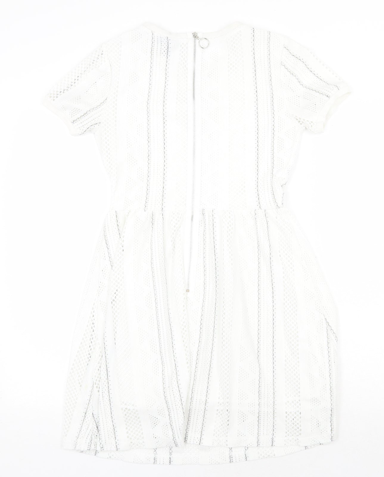 Topshop Womens White Striped Polyester Fit & Flare Size 8 Round Neck Zip