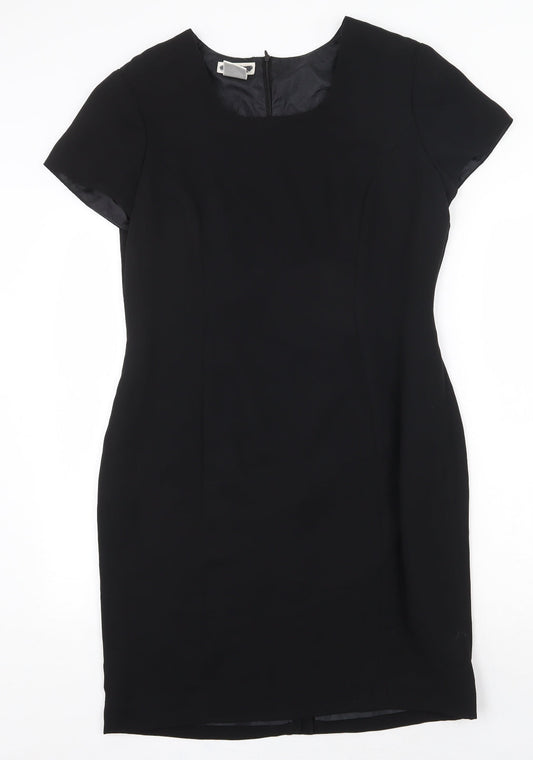 Worthington Industries Womens Black Polyester Shift Size 10 Round Neck Zip