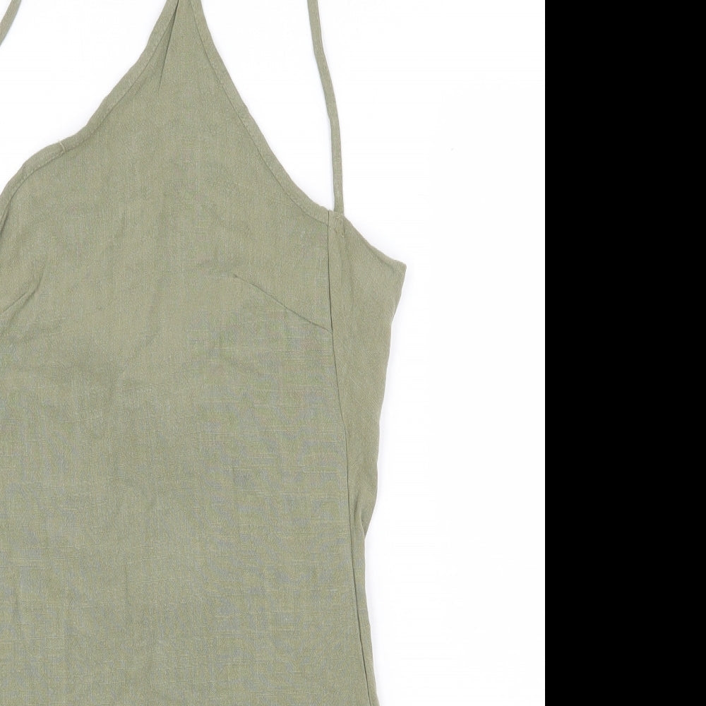 PRETTYLITTLETHING Womens Green Viscose Mini Size 6 Halter Pullover
