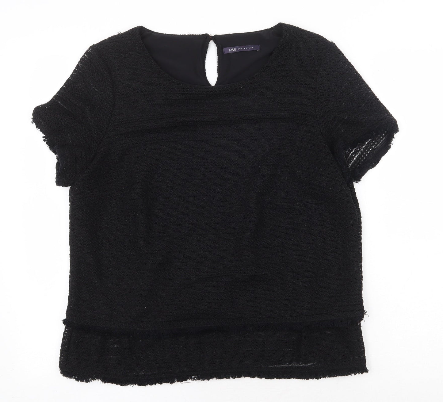 Marks and Spencer Womens Black Polyester Basic T-Shirt Size 12 Round Neck