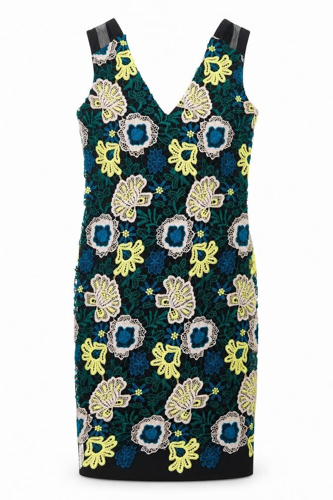 Julien Macdonald Womens Multicoloured Floral Polyester Sheath Size 8 V-Neck Zip