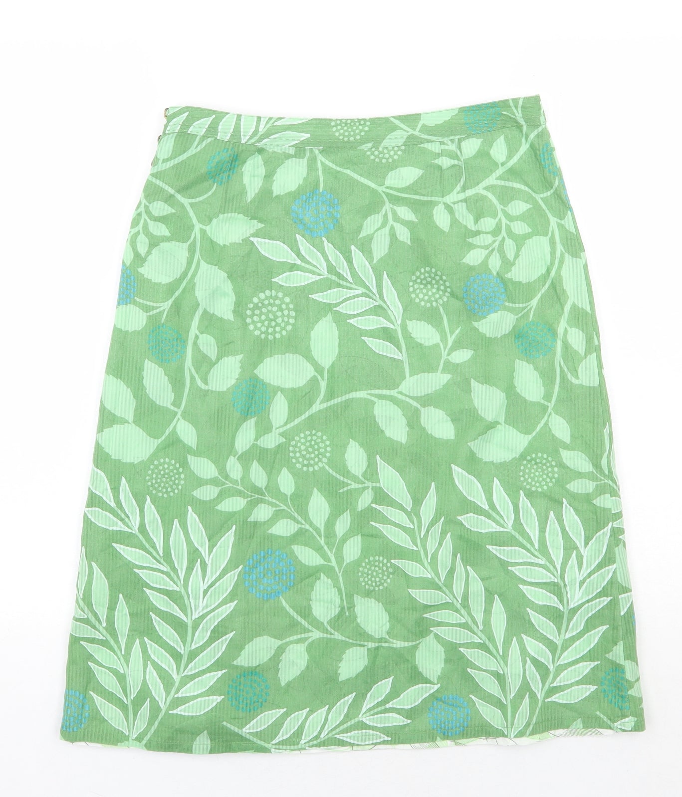 Preworn Womens Green Floral Polyester A-Line Skirt Size 28 in Button